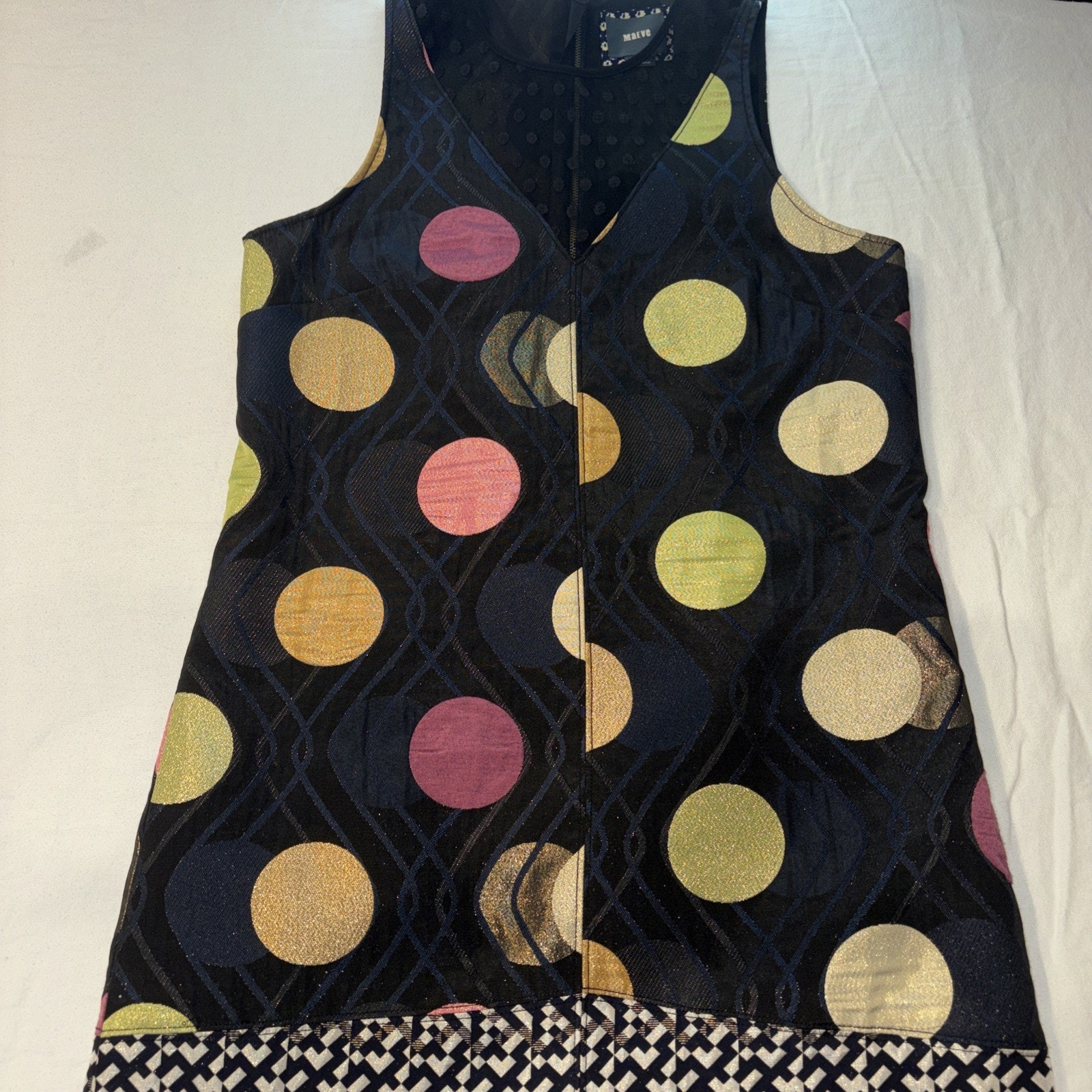 Anthropologie Maeve Tilde Shift Jacquard Dress Black Dots Mod Pop Art Size S